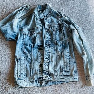 Stylish Blue Denim Distressed Jacket Size M